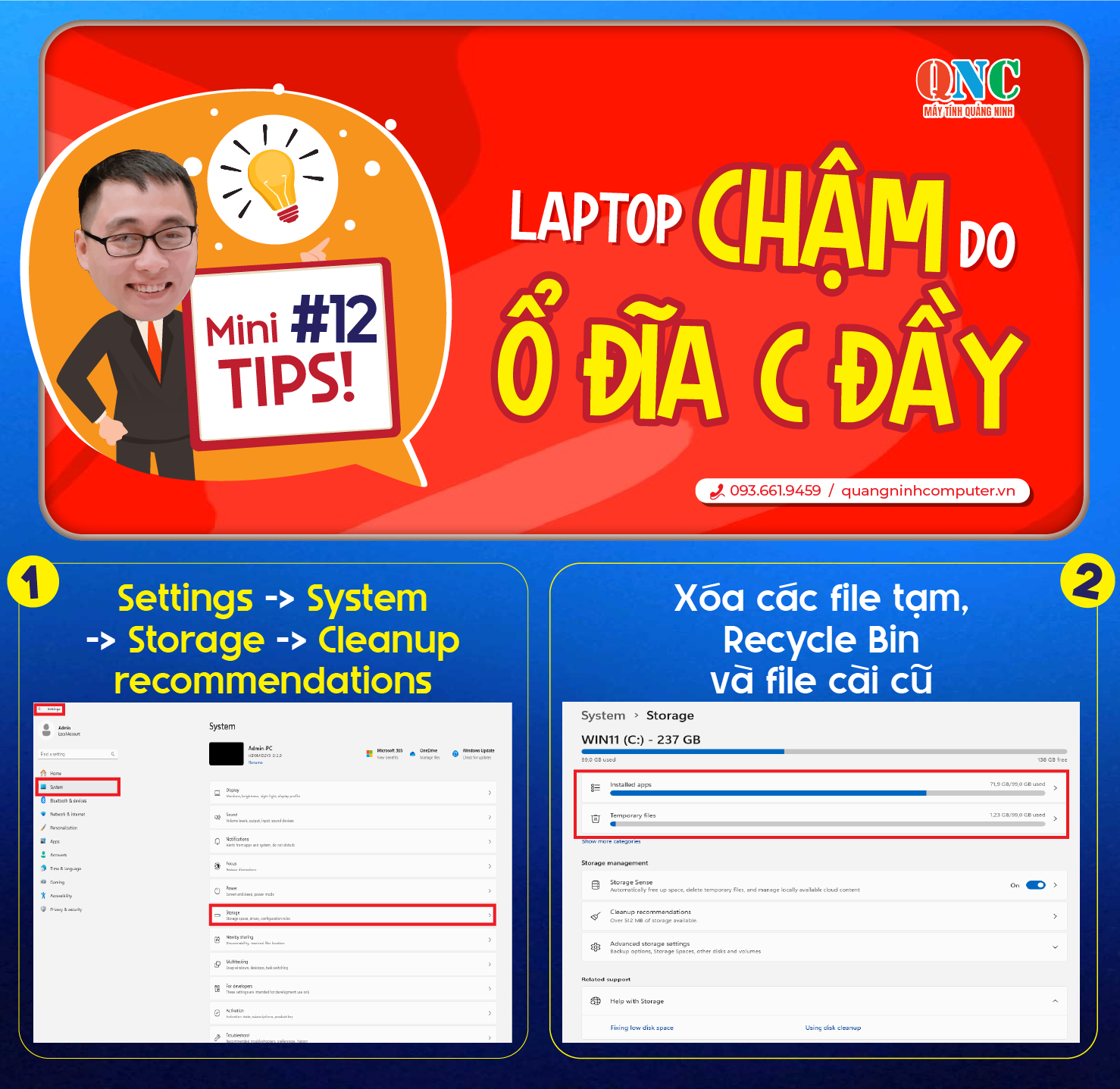 Laptop chậm do ổ đĩa C đầy &ndash; Nguy&ecirc;n nh&acirc;n & c&aacute;ch khắc phục | M&aacute;y T&iacute;nh Quảng Ninh